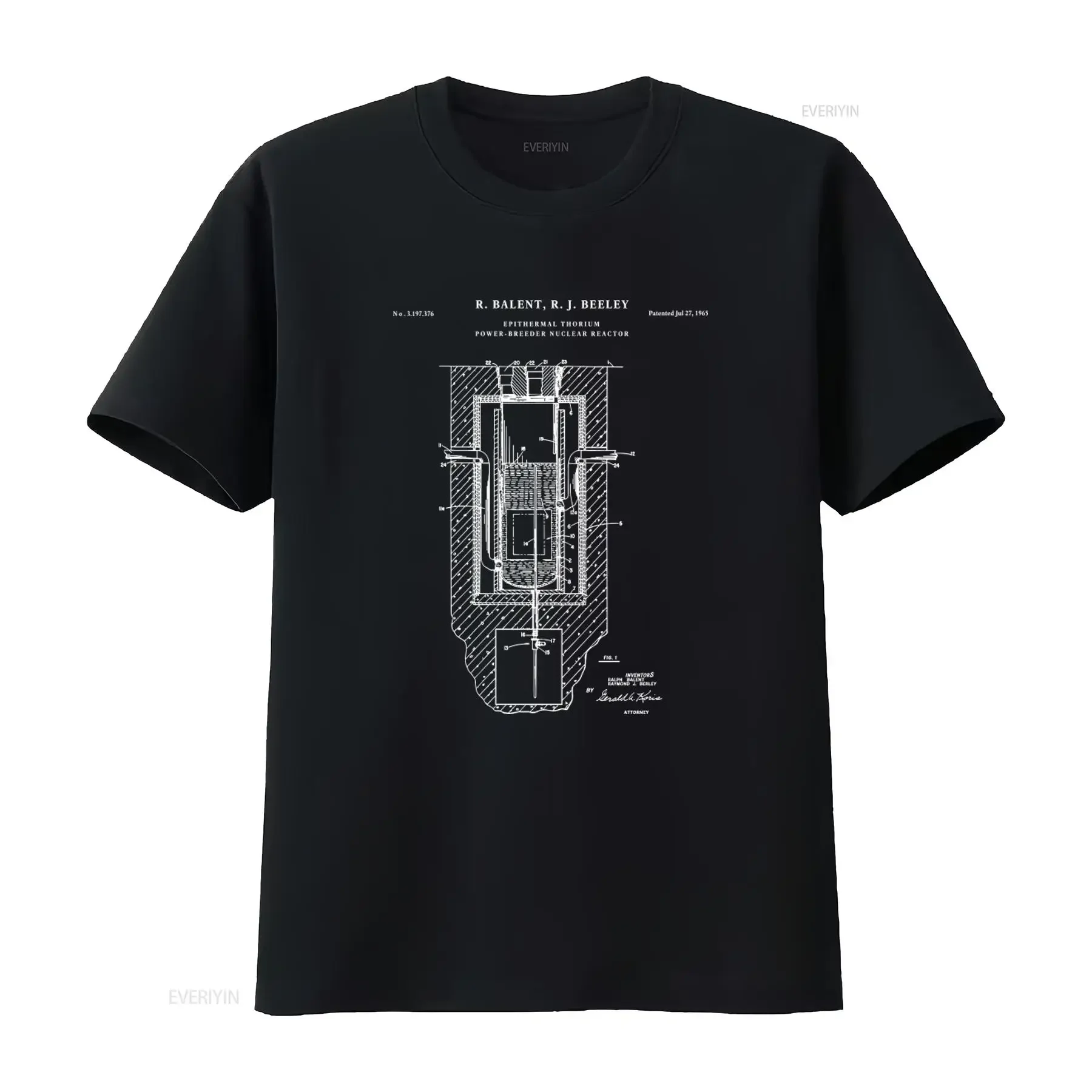 1965 Thorium Breeder Nuclear Reactor Patent Print T Shirt Atomic Energy Power Plant Physics Scientist Electricity Decor Pt747