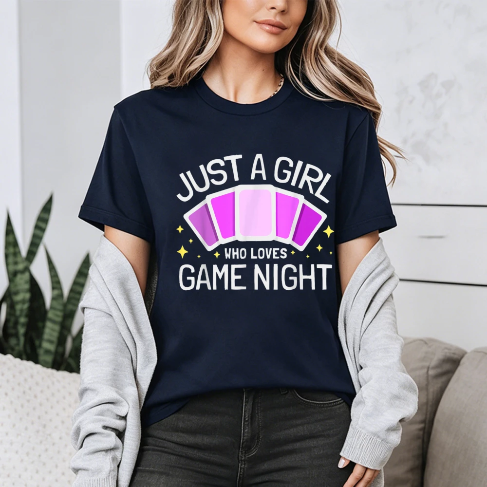 Game Night Women Graphic T Shirt Just A Girl Who Loves Card Game Print Short Sleeve Casual Board Game Lover Gift Top