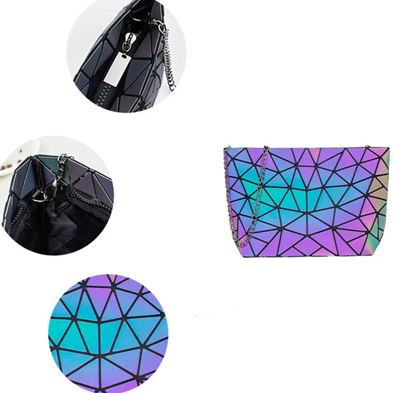 Leuchtende Kette Umhängetasche Set Mode Holographische Geometrische Falten Geldbörse Frauen Schulter Tasche 2 stücke – Detail 3