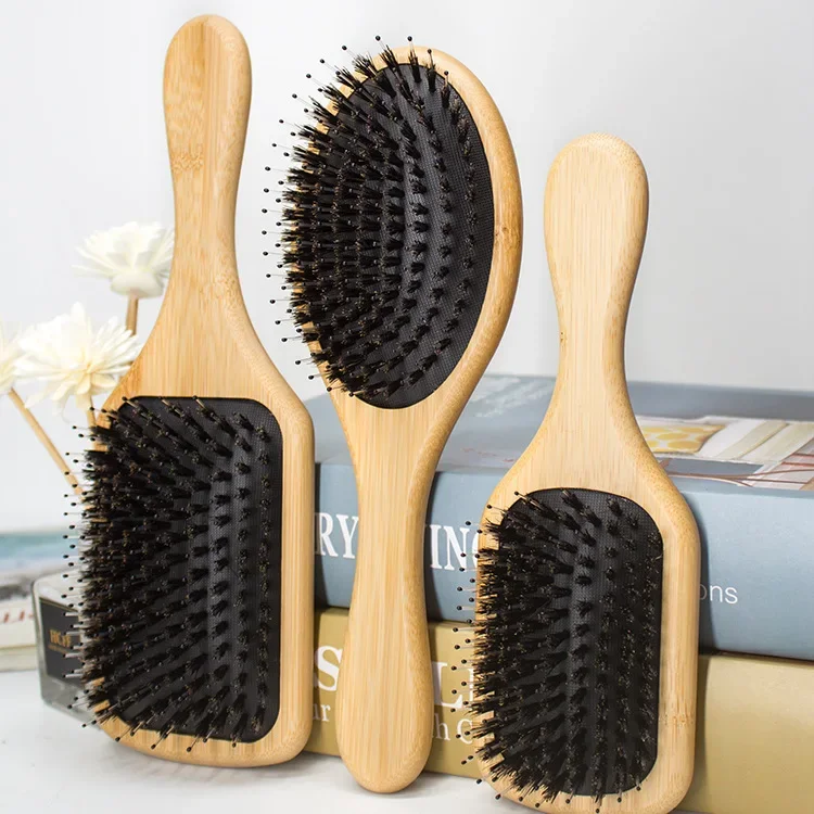 

Wooden Hair Brush Anti-Static Scalp Massage Comb With Boar Bristle Air Cushion Comb For Women Wet And Dry Hair Accessory Barber