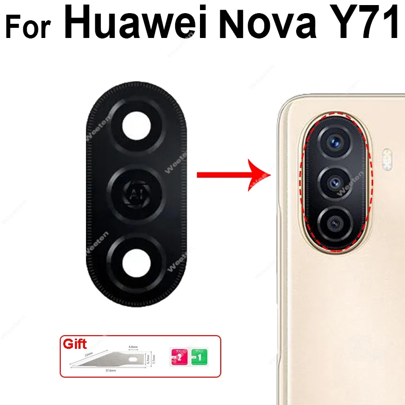 For Huawei Nova Y61 Y71 Y91 Back Camera Glass Lens Rear Camera Lens Glass with Sticker Replacement Parts