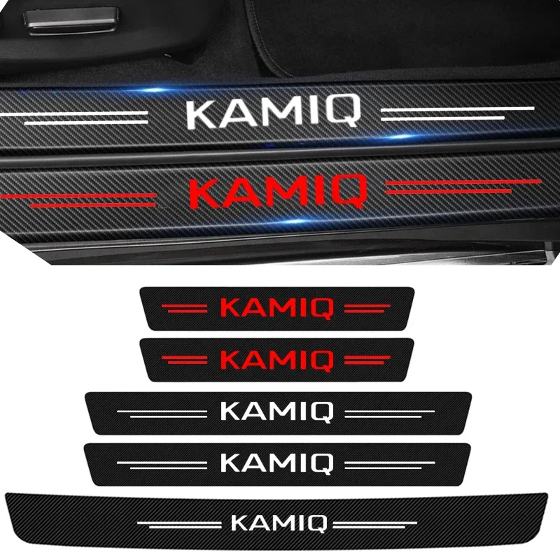 

Carbon Fiber Car Door Sill Rear Trunk Bumper Guard Plate Protector Stickers for Skoda KAMIQ Badge Threshold Anti-Scratch Decals