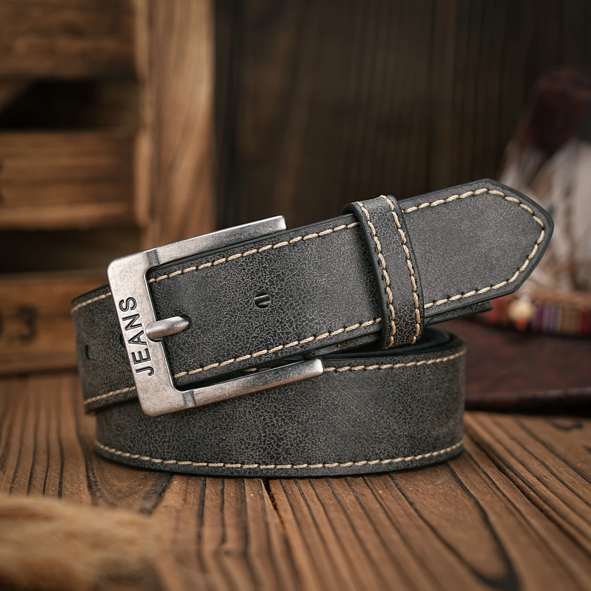 Herren - Damen - Western-Denim - PU-Leder - Gürtel - Vintage-Jeans mit geschnitzter Schnalle Brauner Gürtel – Detail 5