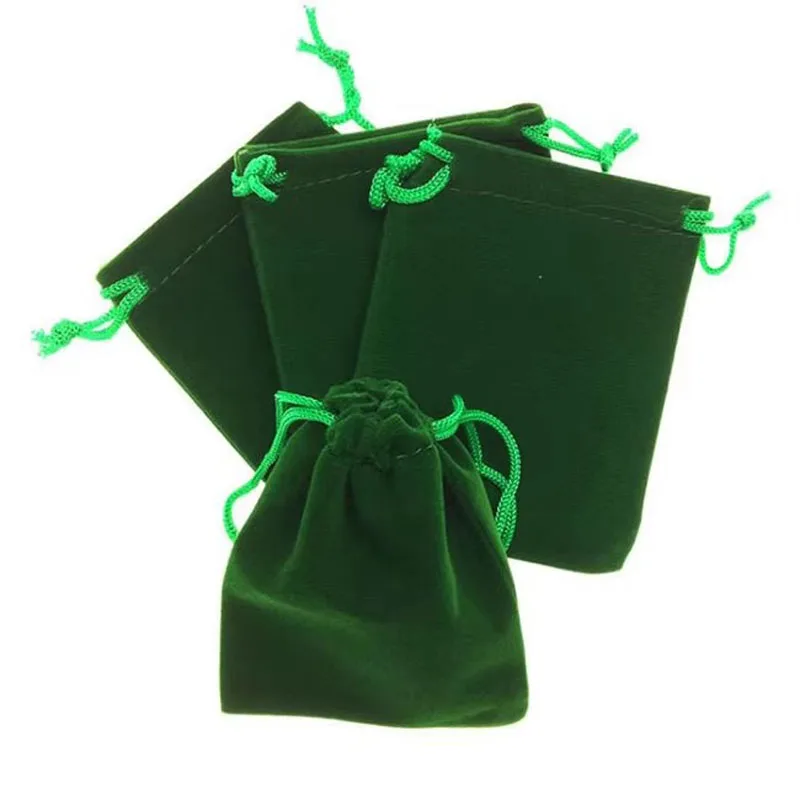 100pcs/lot 9*12cm/3.5*4.7inches Green/Red/Black Velvet Bags Drawstring Gift Pouches Jewelry Packaging Bag Customize Logo