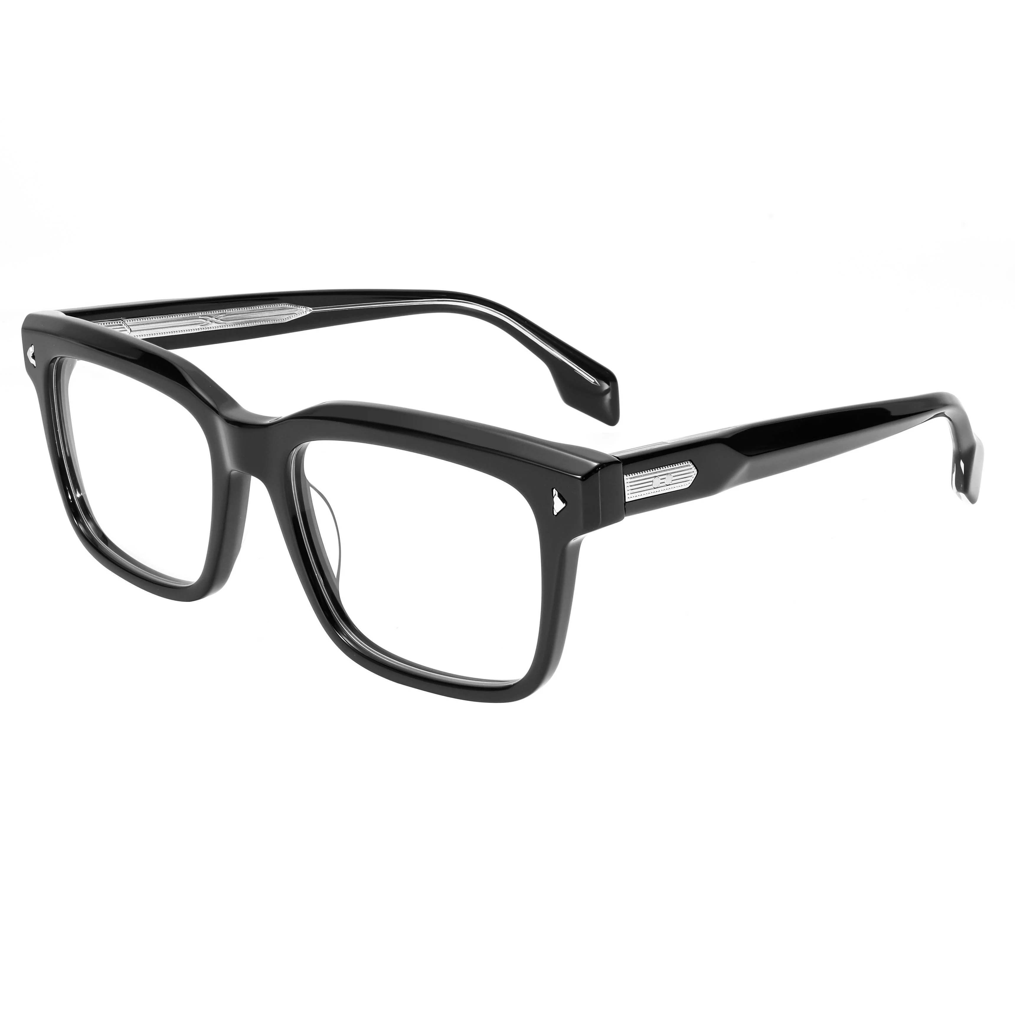 VZONE Eyeglass Frames Retro Black Acetate Rectangle Rivet Prescription Ready for Men Women Trendy Look