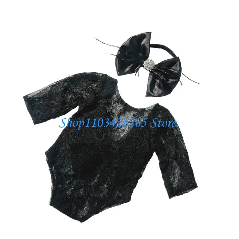 

Кружевый комбинезон набор нежного кружевного комбинезона с повязкой на голове для новорожденной фотографии включает в себя на от