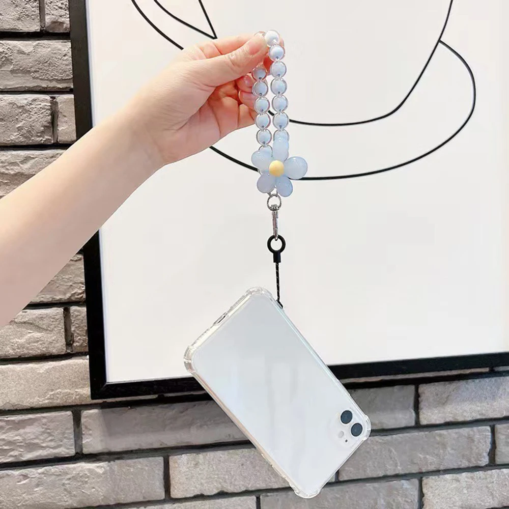 Phone Anti-lost Lanyard Key Short Wrist Pendant Colorful Macaron Round Bead Pendant Women\'s Hand-held Chain Mobile Phone Lanyard