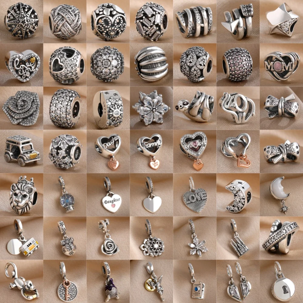 925 Silver Moon, Car, Elephant Bead Flower, Monkey, Crystal Ball Pendant Fit Original Bracelet DIY Accessories Exquisite Jewelry