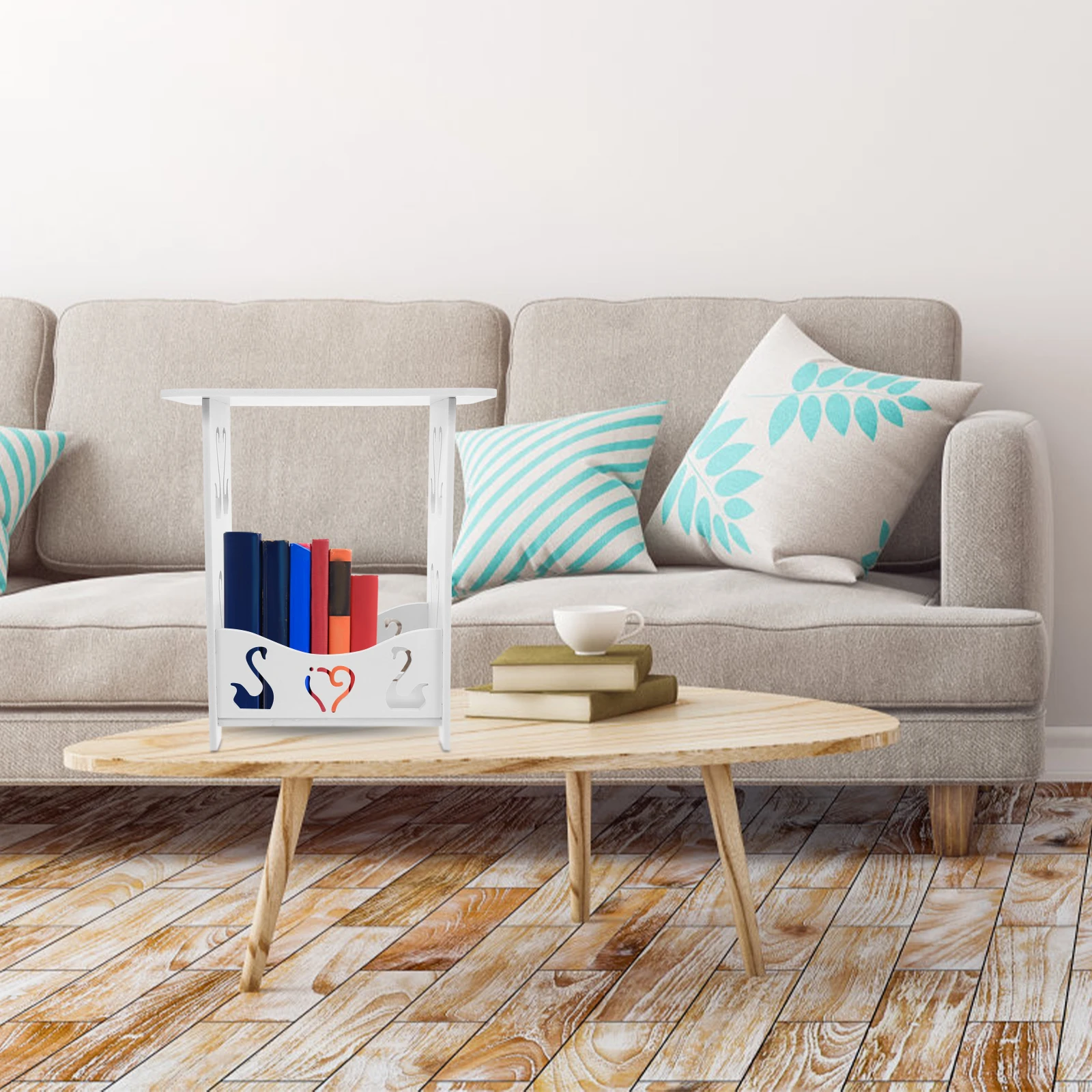 Meja Rias Putih untuk Kamar Tidur, Organizer Meja Samping, Rak Buku, Penyimpanan Kompak, Meja Samping Mini, Rak Meja Rias Kamar Mandi