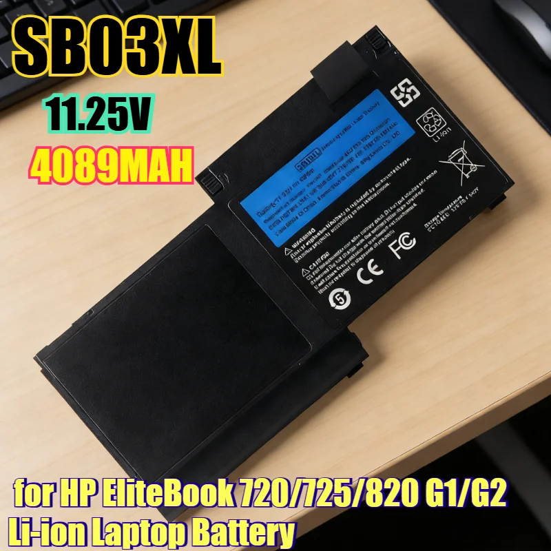 

4089mAh SB03XL Replacement Battery for HP EliteBook 720/725/820 G1/G2 Li-ion Laptop Battery 11.25V High Capacity Power Supply