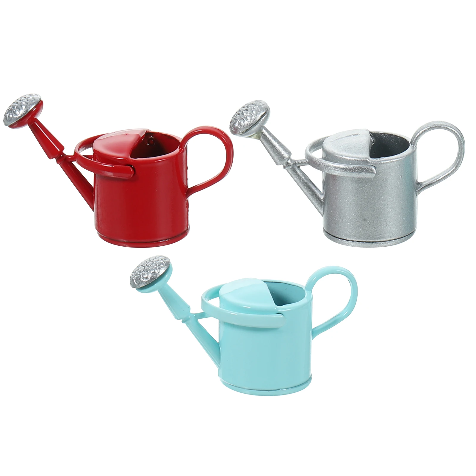 

3pcs Mini Gardening Watering Cans Candy Blue Red Silver Dollhouse Decorations Outdoor Garden Toy Plant Kettle Simulated