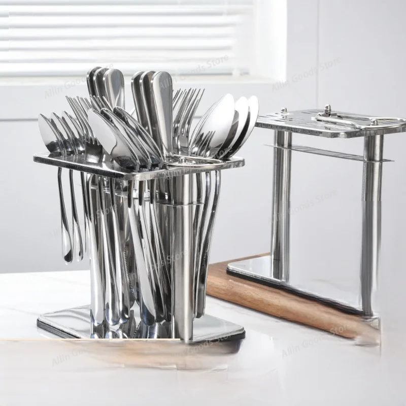 Stainless Steel Cutlery Storage Holder Light Luxury Kitchen Organizer for Knives Forks Spoons