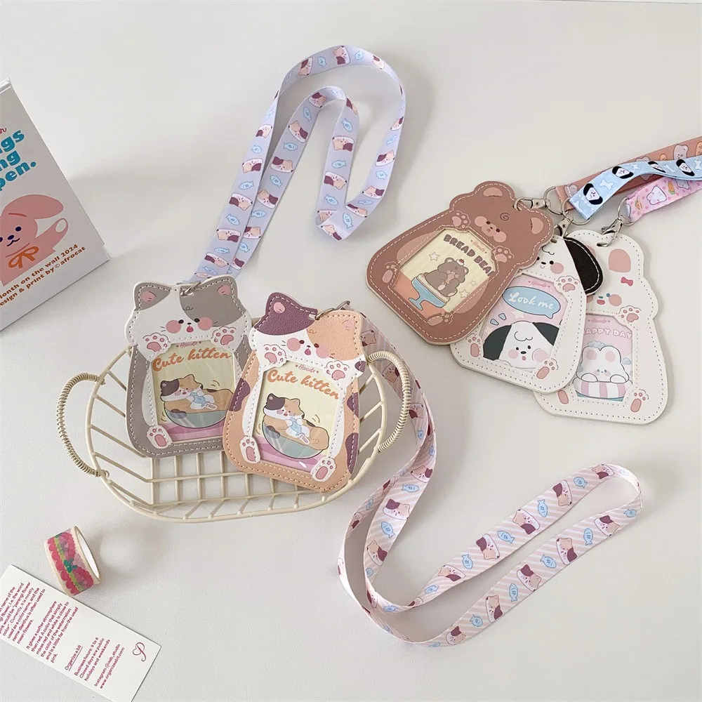 Ins Cat-shaped Hollowed-out Transparent Card Holder Girl's Neckband Bus Card ID Card Bag Student Campus Card Holder