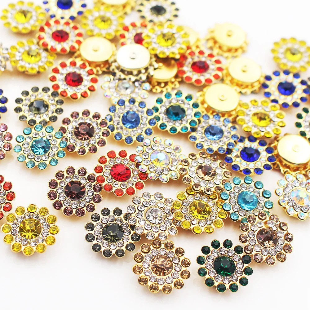 20PCS-50PCS Sew On Rhinestones 14mm Gold Shiny Crystals Stones Beads Crafts Sewing Rhinestones for Clothes Decorative Buttons