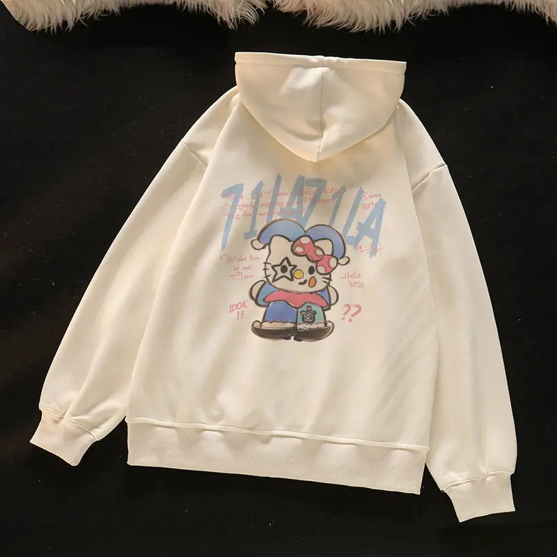 Sanrio Hello Kitty Kawaii Anime Outer Garment Creative Cute Cartoon New Printed Cardigan Hooded Hoodie Women Jacket Girl Gift