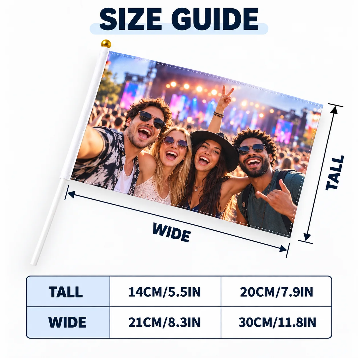 Custom Handheld Flags Personalized Photo Logo Small Waving Flags with White Plastic Sticks for School Events Fan Parties 30pcs