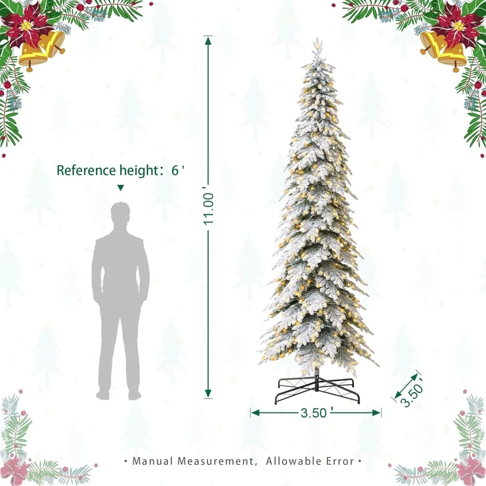 11ft Pre-Lit Flocked Pencil Spruce Artificial Christmas Tree with 700 Warm White Lights