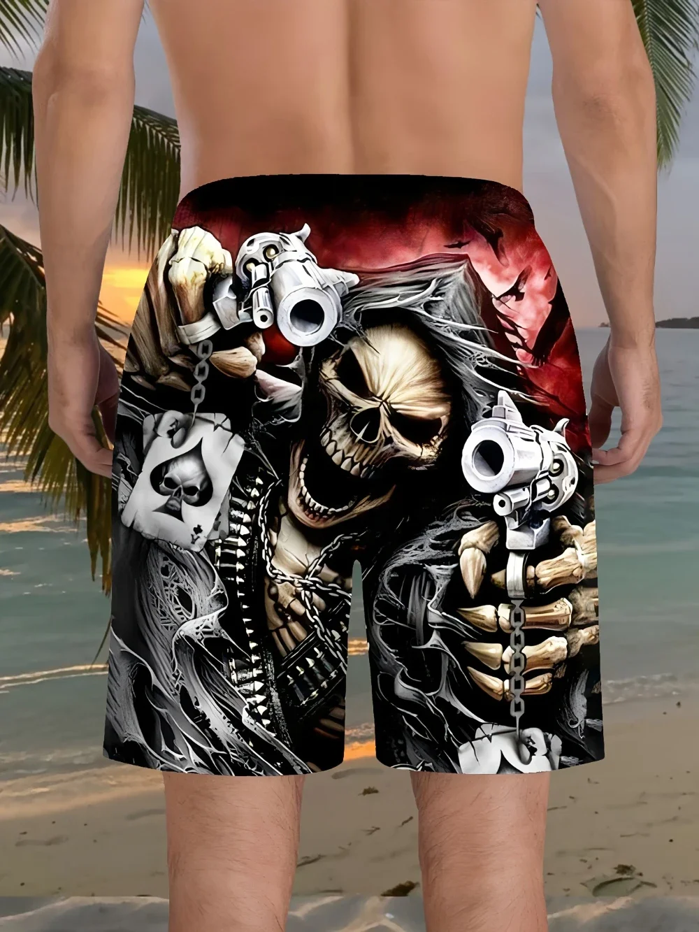 شورت شاطئ رجالي مطبوع عليه جمجمة خفيف الوزن وملمس ناعم صيفي كاجوال بنطال رياضي لكرة السلة وصيد الأسماك والأنشطة الخارجية #5