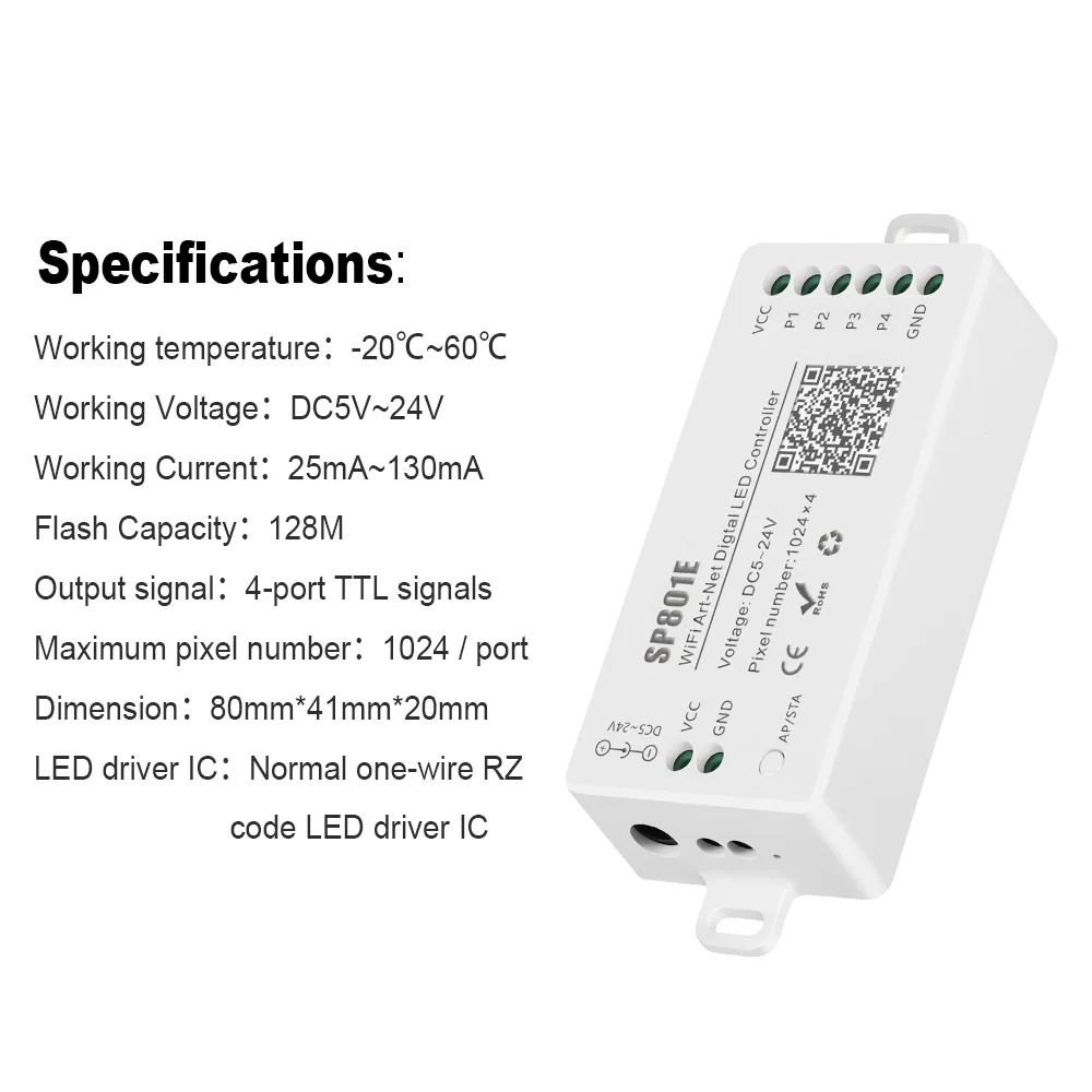 SP801E Phantom Controller Bluetooth WiFi Dual Mode Multiple Custom  Controllers Control WS2812B LED Panel Light Strip DC5V-24V