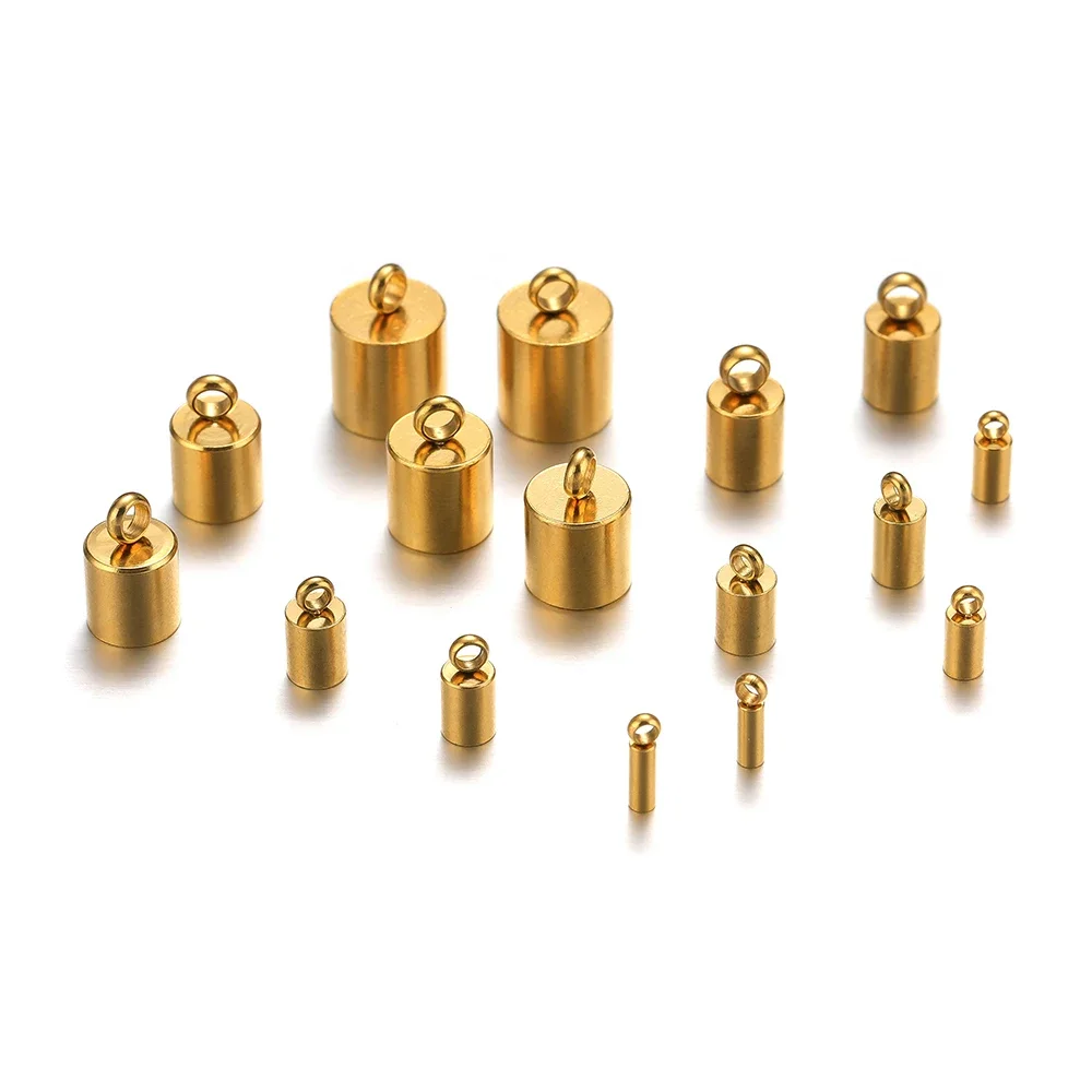 20pcs 18K Gold Stainless Steel Bucket Rope Caps Crimp End Caps for DIY Jewelry Findings Bracelet Necklace Components Wholesale view 2