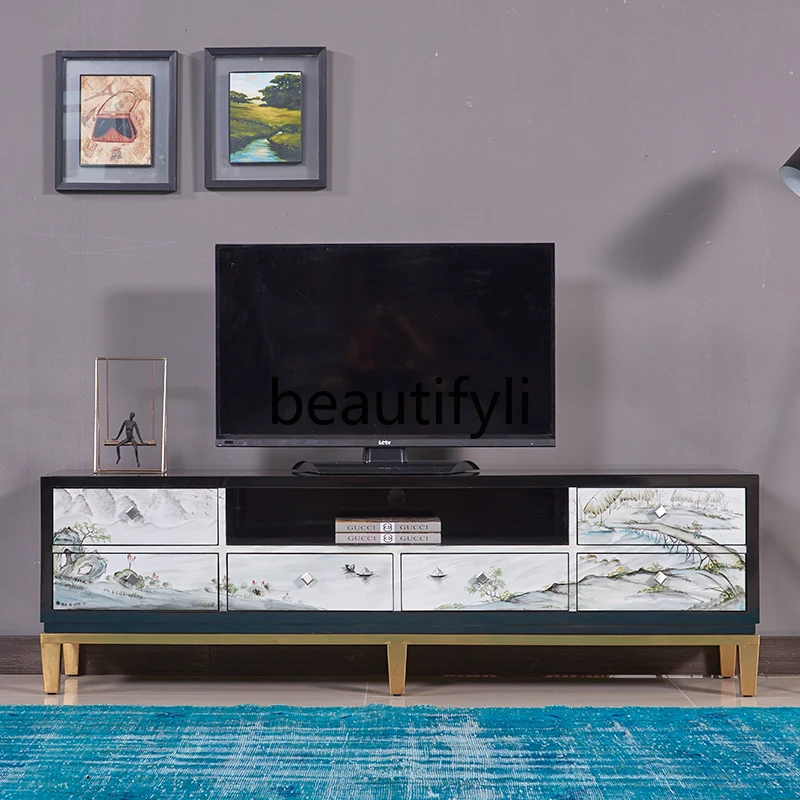 Solid wood plated metal cabinet feet are fully equipped with floor cabinets, post-modern painted coffee table