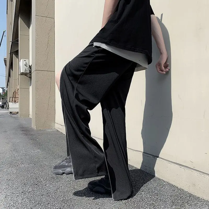 Male Y2K Ins Chic Trendy Zipper Split Pants Men Gothic Punk Black High Street Streetwear Boy Sexy Handsome Cool Summer Pantalon