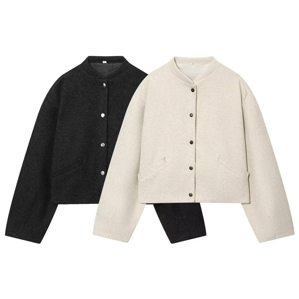 

Winter new women's fashion casual versatile elastic hem round neck long sleeved soft pilot jacket top coat