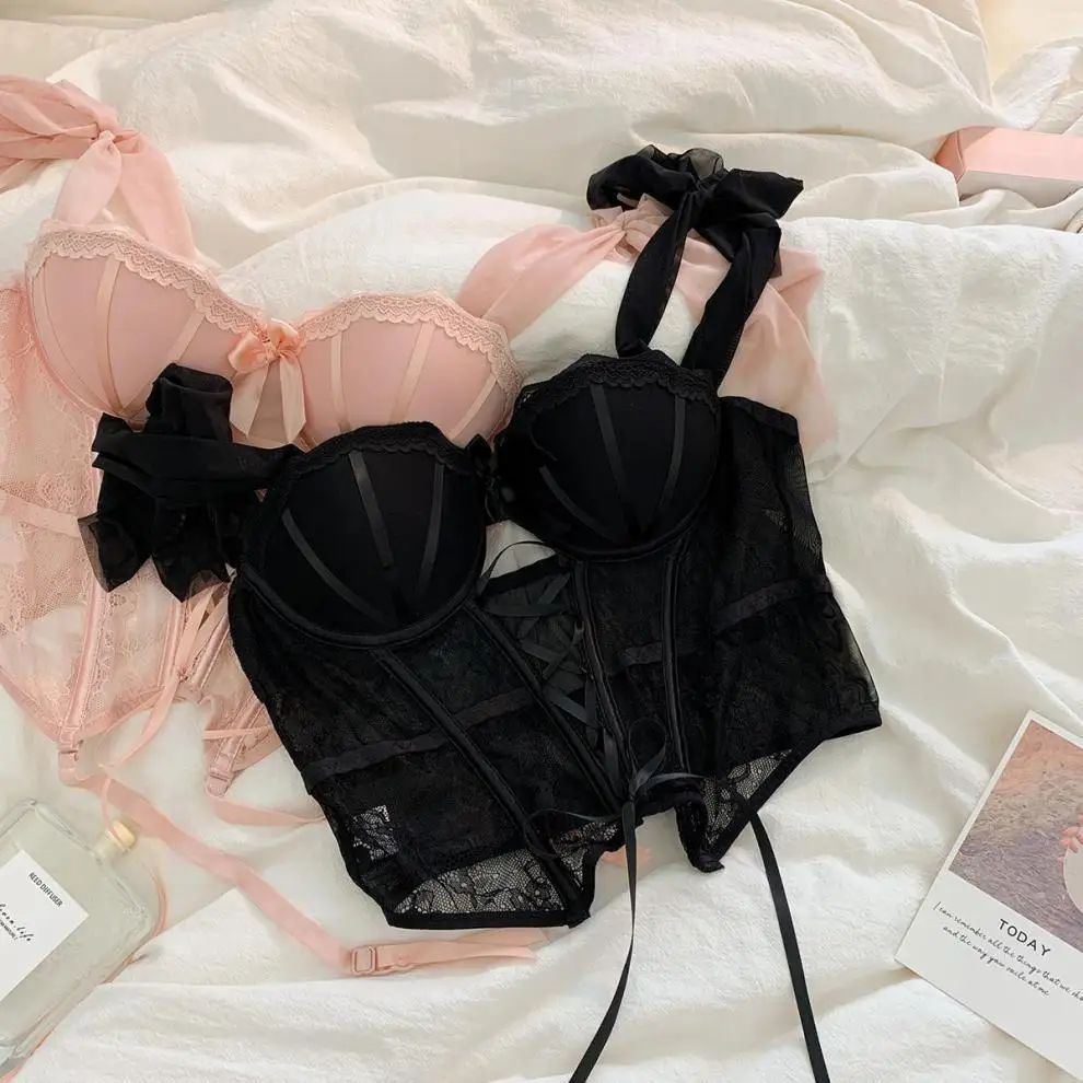 

Корсеты с рыбьей косточкой, топы, женские бюстье, женские тонкие, красивые, с бантом, милые, дышащие, кружевные, для девочек, сексуальные, с вырезами, модные на шнуровке