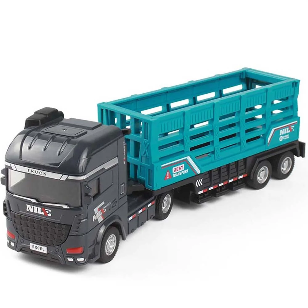 Escala 1:64 modelo de reboque de liga, veículo de transporte articulado móvel, mini caminhão contêiner, potência de fricção, veículos modelo deslizantes