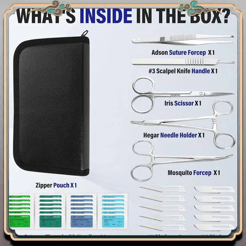 

Прочный набор для наложения швов, 40 шт., для учащихся медицинских препаратов, укуряющаяся тренировка, 24 упаковки быстрого приготовления ниток, комплектные инструменты для практики наложения швов