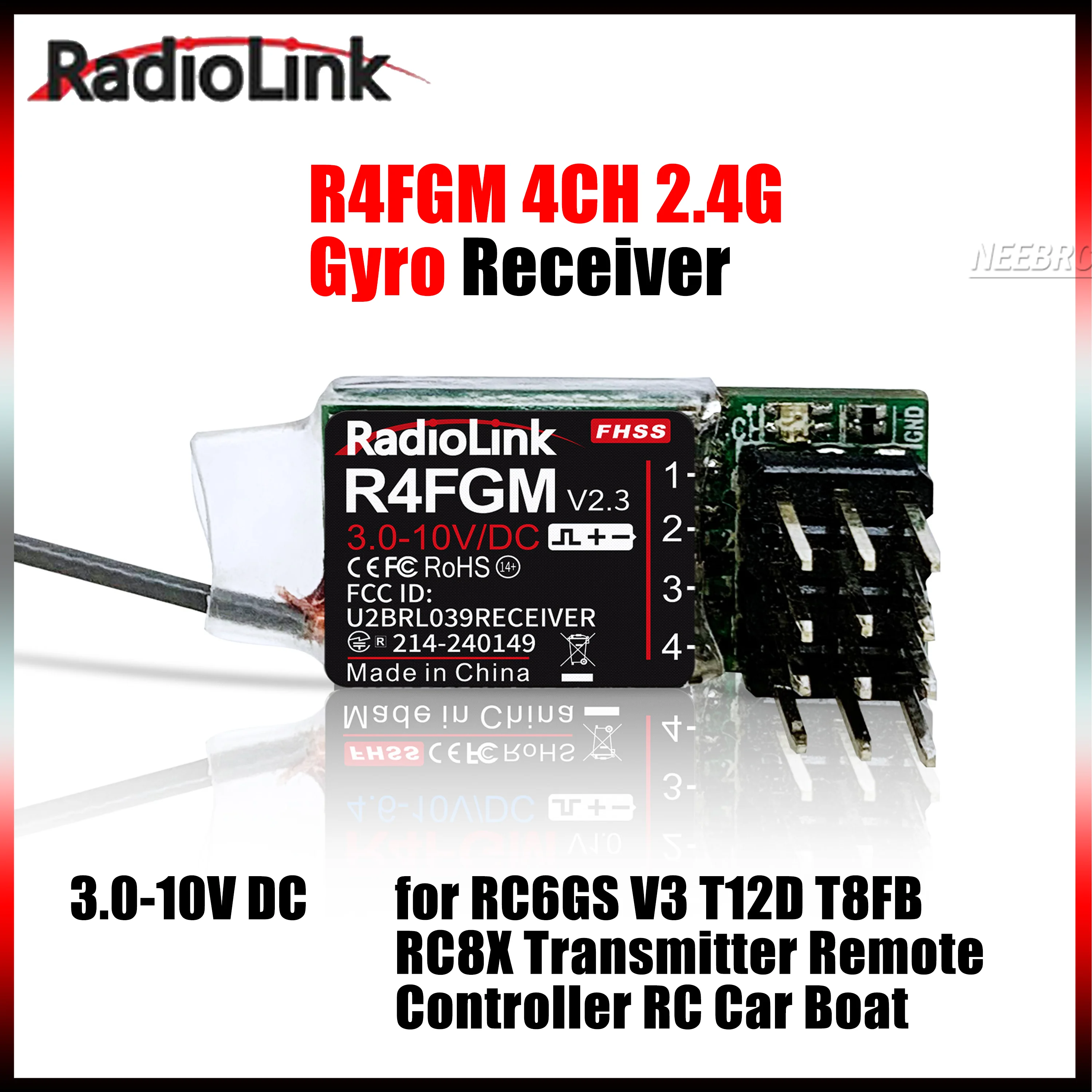 

RadioLink 4CH R4FGM V2.3 2.4G Mini Receiver Radio System for RC6GS V3 T12D T8FB RC8X Transmitter Remote Controller RC Car Boat