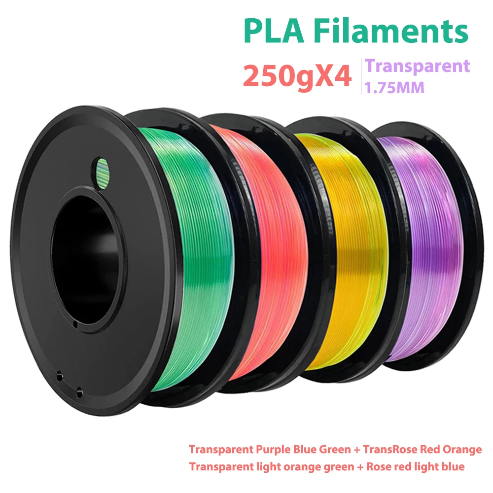 250gx4 PLA Transparent Filament Wire Spool Wire 3D Printer Material Transparent Purple Blue Green Filament For 3D Print 1.75mm