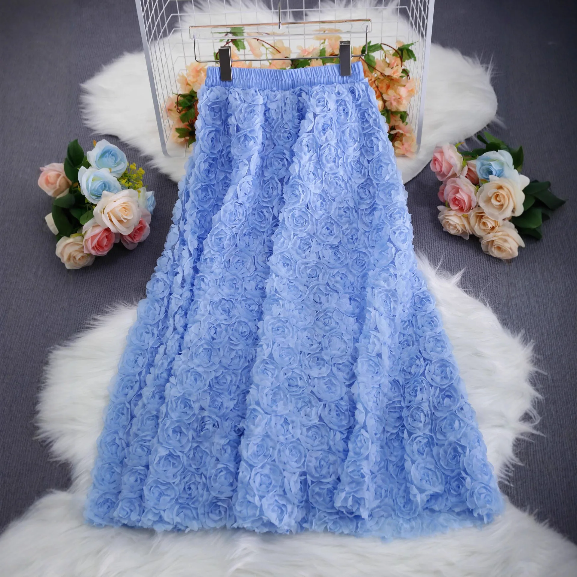 Plus Size Spring Summer 2026 Fashion Women High Waist Solid Color Polyester Long Maxi Skirts Casual Women Clothing