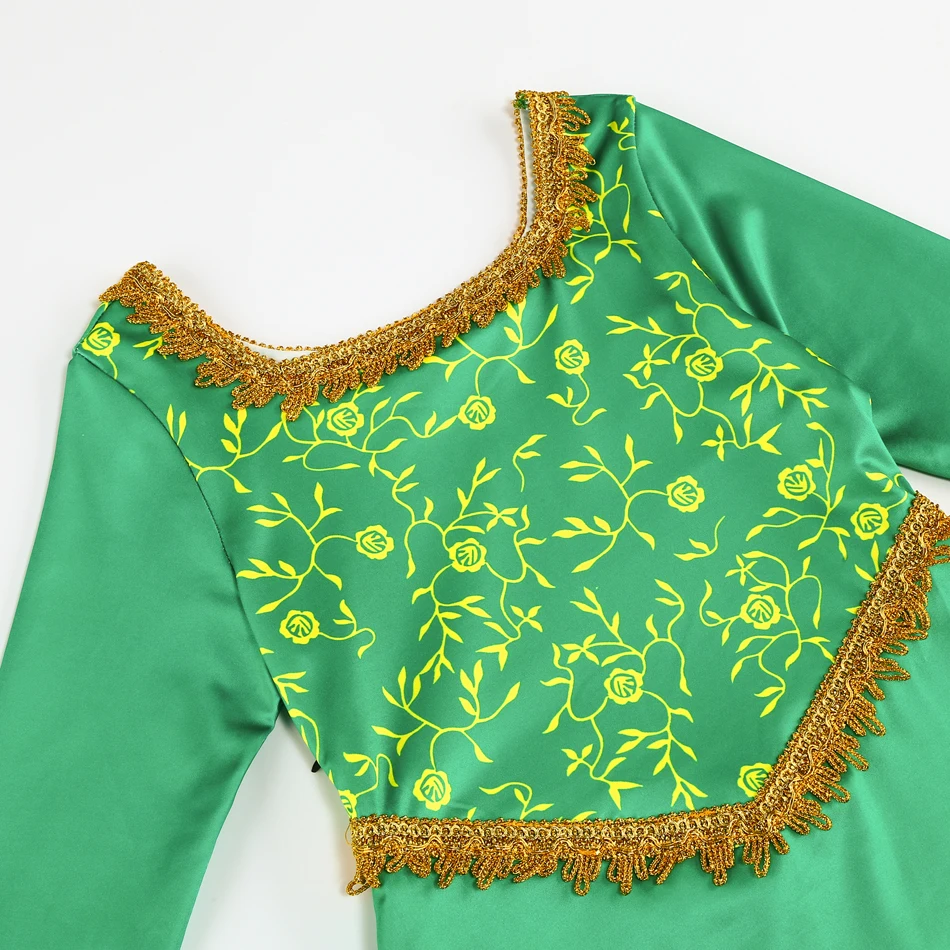 Fiona Girl Green Princess Dress Long Sleeve Halloween Fantasy Costume Kids Print Elastic Carnival Disguise Outfits Elegant Gown