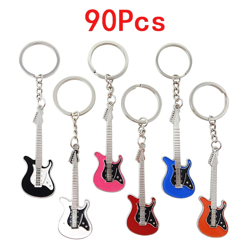 90Pcs Alloy Guitar Keychain Cute Bass Keyring for Man Women Bag Pendant Car Key Ring Accessories Music Lovers Gift