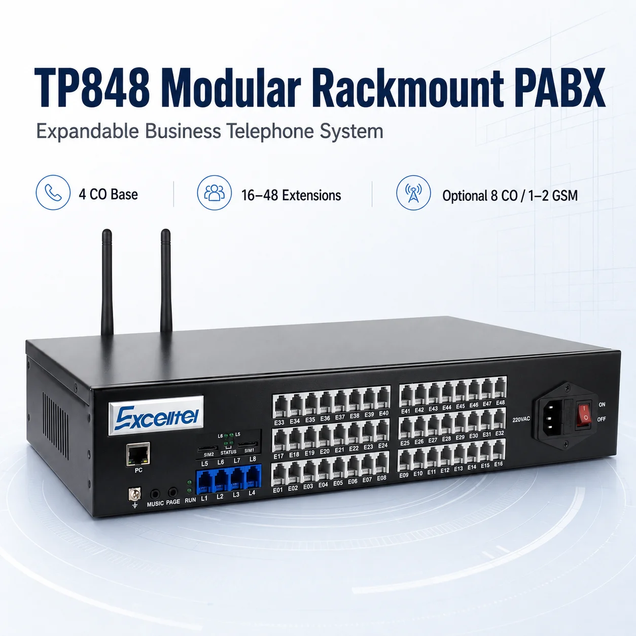 EXCELLTEL 2 GSM PBX TP848-432  in 4g Operator Intercom telephone System for Hotel And Office - Telephone Communication Solution
