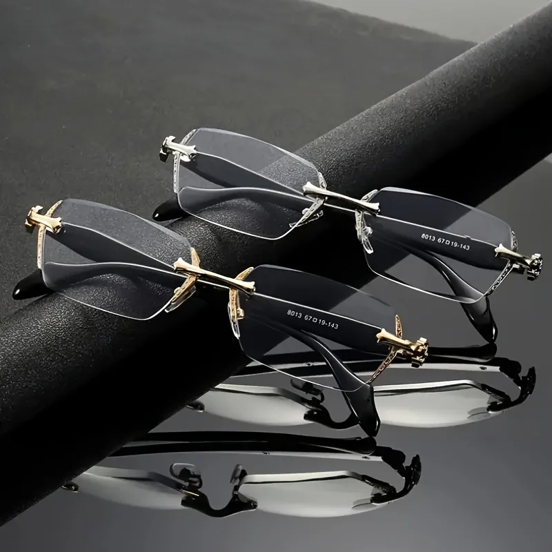 Unisex Ultra Lightweight Frameless Glasses Retro Diamond Cut Edge Classic Unisex Computer Glasses Sturdy Iron Frame