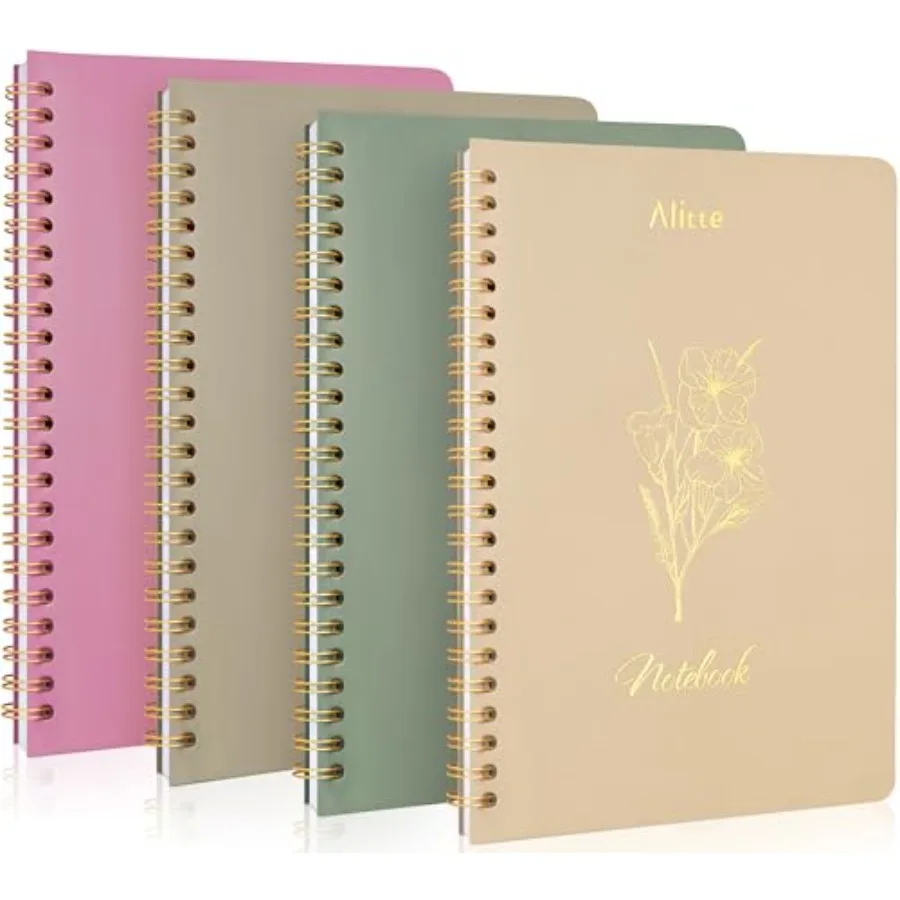 

Aesthetic Spiral Notebook Set of 4 - Cute Notebook/Journal for Women - 100 Pages, Large Inner Pocket - College Ruled 8x6 - Line