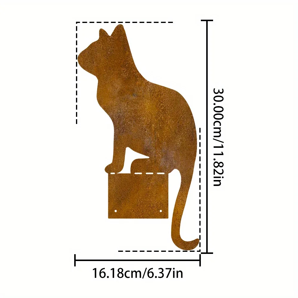 Rusty metal cat-shaped garden decoration, rusty metal garden art, sitting cat garden ornament, gift for cat lovers, suitable for patio, lawn, and garden