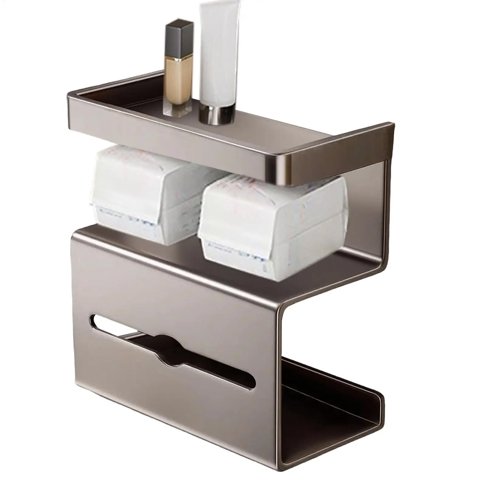 

Toilet Paper Holder With Phone Shelf No Drilling Toilet Paper Holder Modern Space-Saving Organizer Stand For Apartment Home