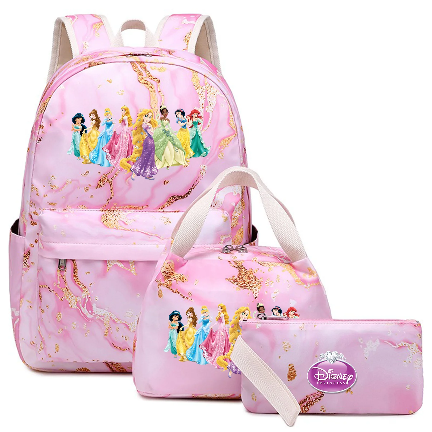 3Pcs/Set Snow White Princess Kids Backpack Capacity Schoolbags Double Shoulder Bag Boys Girls Pen Lunch Bags Bookbag Laptop Sets