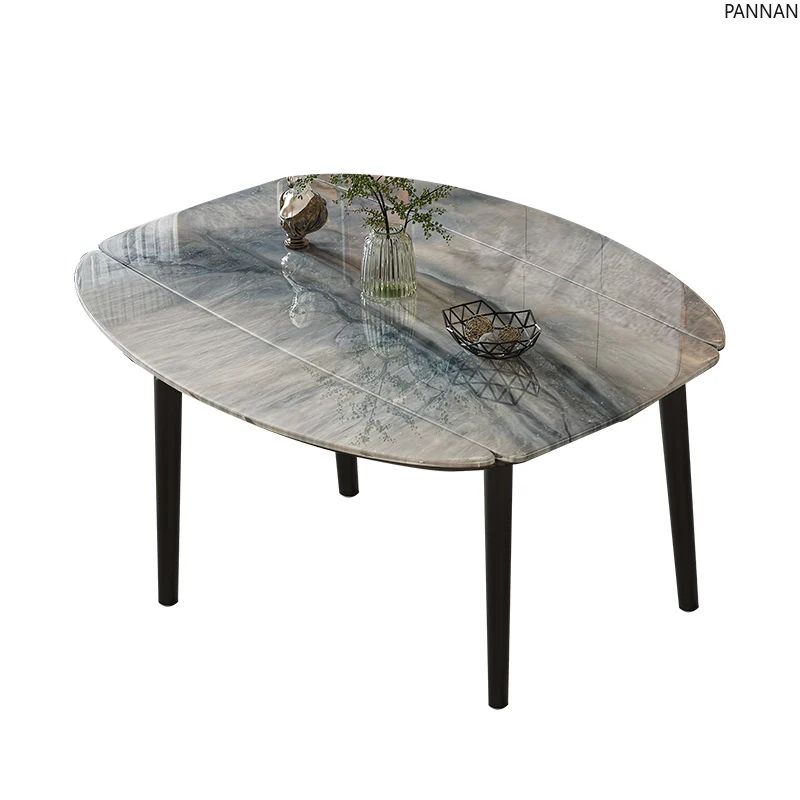

Supercrystalline stone retractable folding square round dining table and chairs light luxury modern simple rock slab