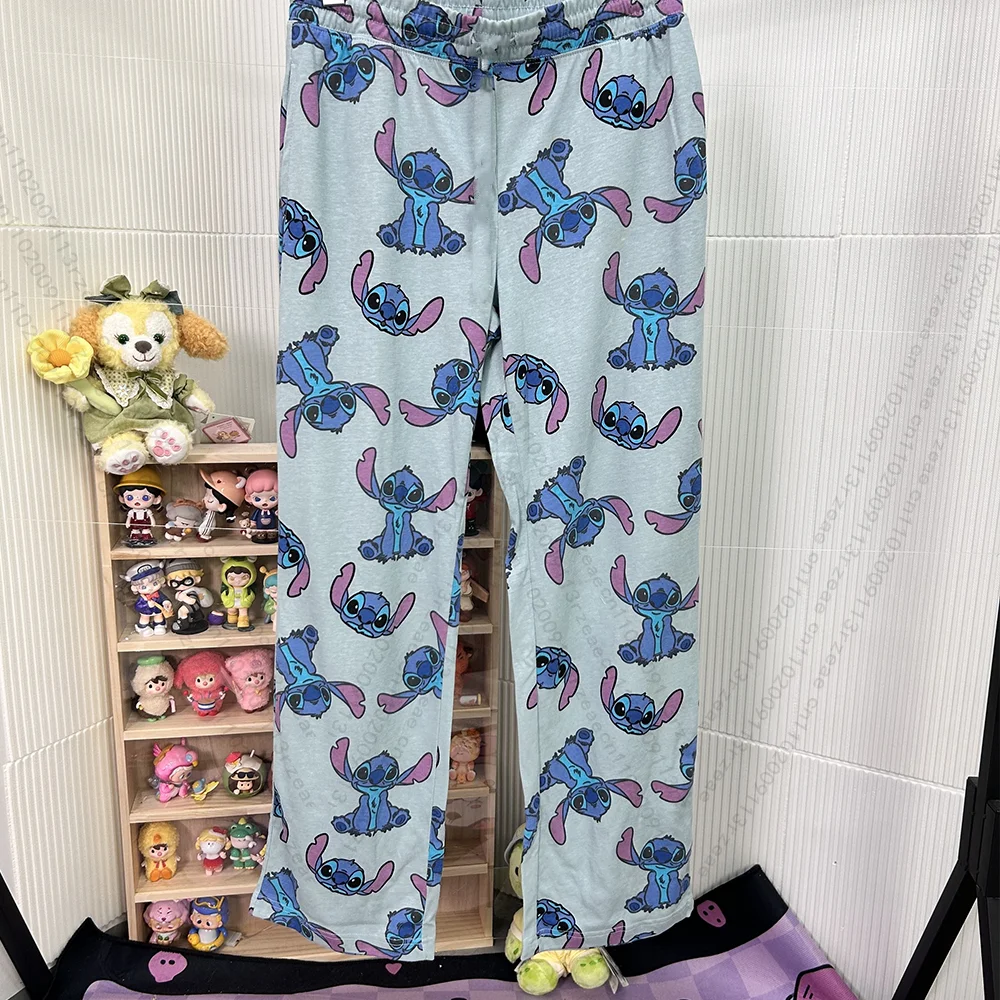 Disney Stitch Pajamas Cartoon Y2K Print Loungewear Student Trousers Women Comfort Casual Couple Home Graffiti Pajamas Pants