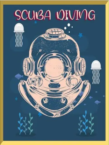 Metal plaque vintage retro style Scuba Diving Helmet Classic tin door sign