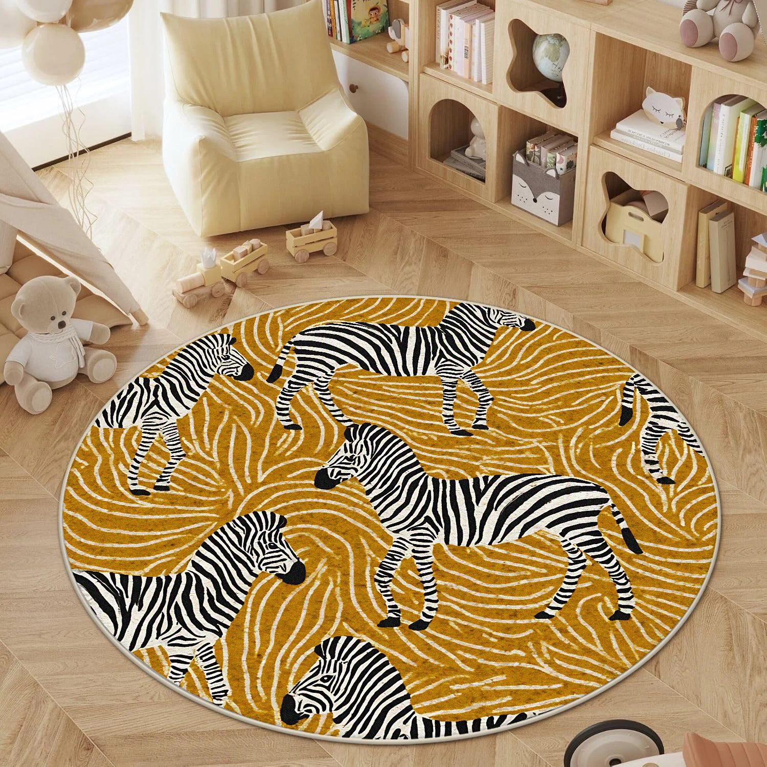 Animal Cartoon Pattern Carpet Round Aesthetic Living Room Circle Rugs Bedroom Home Decoration Washable Non-slip Fluffy Floor Mat