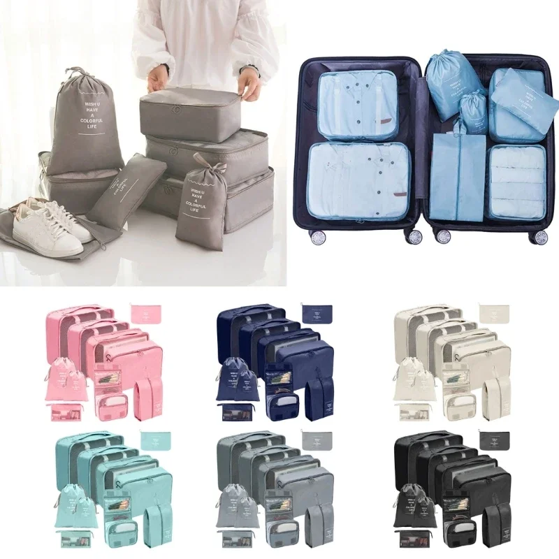 10Pcs Luggage Organizers Pouches Packing Cube Storage Bags for Suitcases with Drawstring Bags and Travel Fluid Pouches