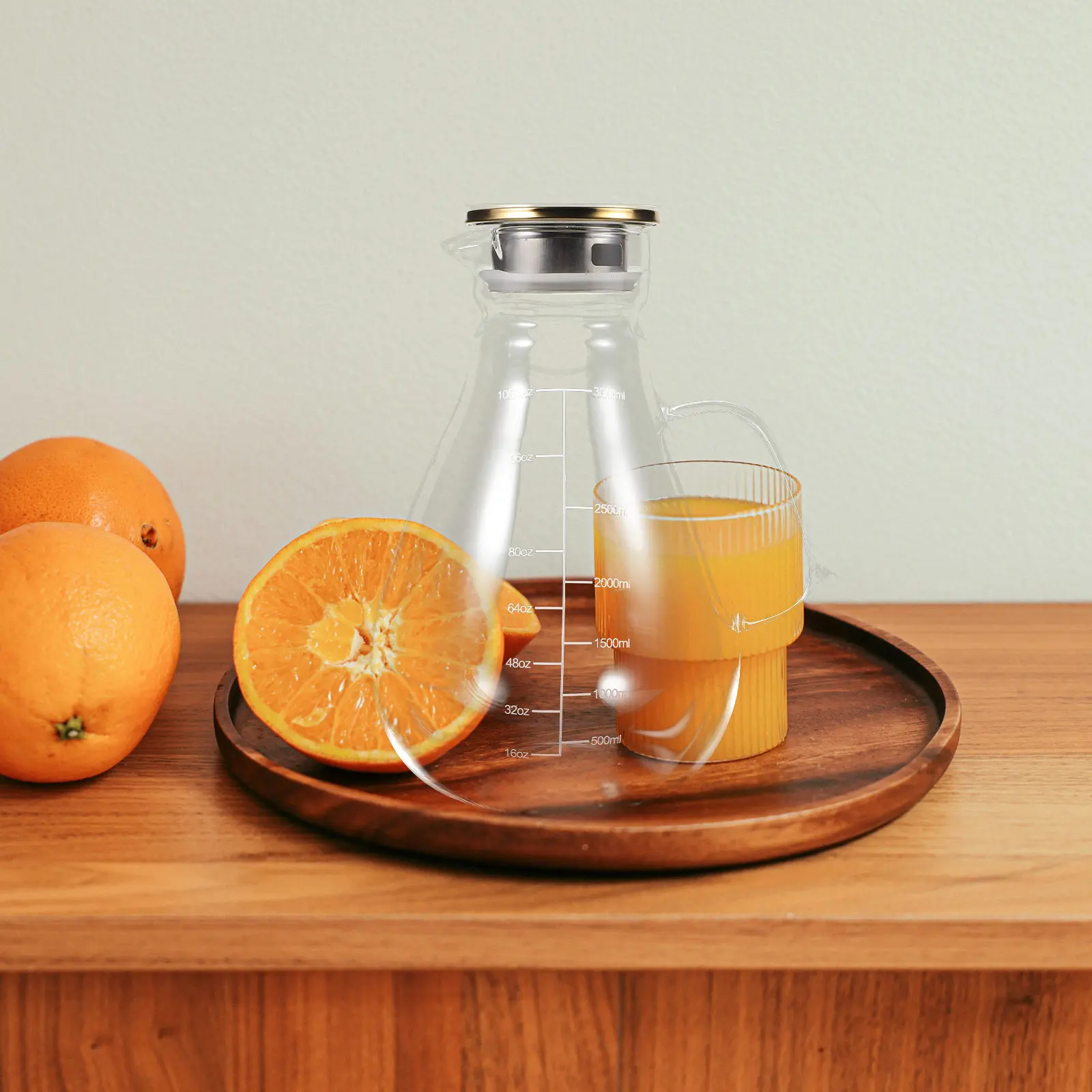 

Elegant Large Capacity Glass Pitcher Ideal for Cold Hot Beverages Juice Milk Coffee Tea Red Wine Whiskey Cocktail Serving