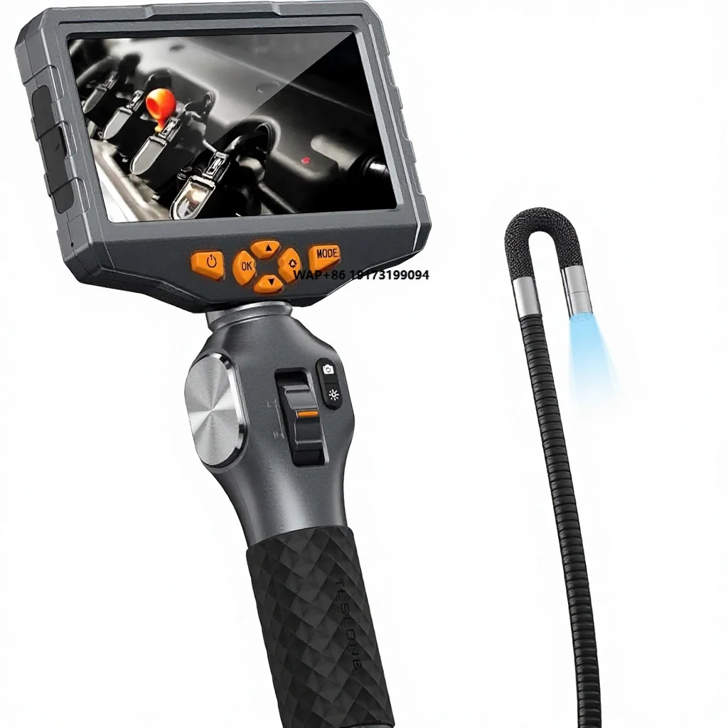 HEDAO Two-Way Articulating Borescope Light 5-inch IPS Display Inspection  Automotive Mechanics 0.33-inch Fiber Optic
