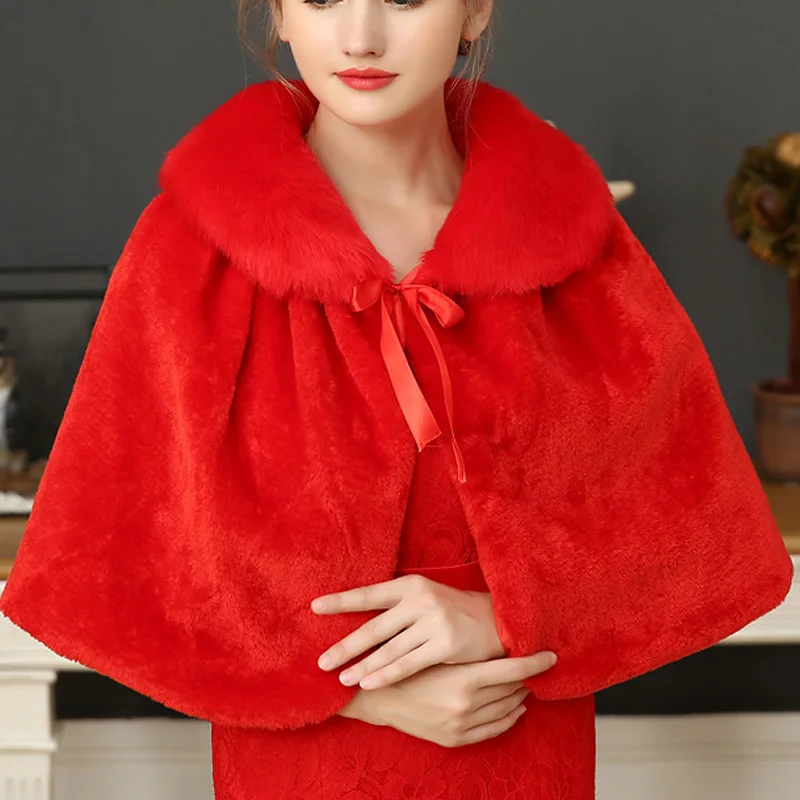 Winter hochzeit Bolero Schals weiß/rot Braut Achsel zucken Kunst pelz Frauen Wraps Braut warme Jacke Party Mantel Party Dekor Zubehör