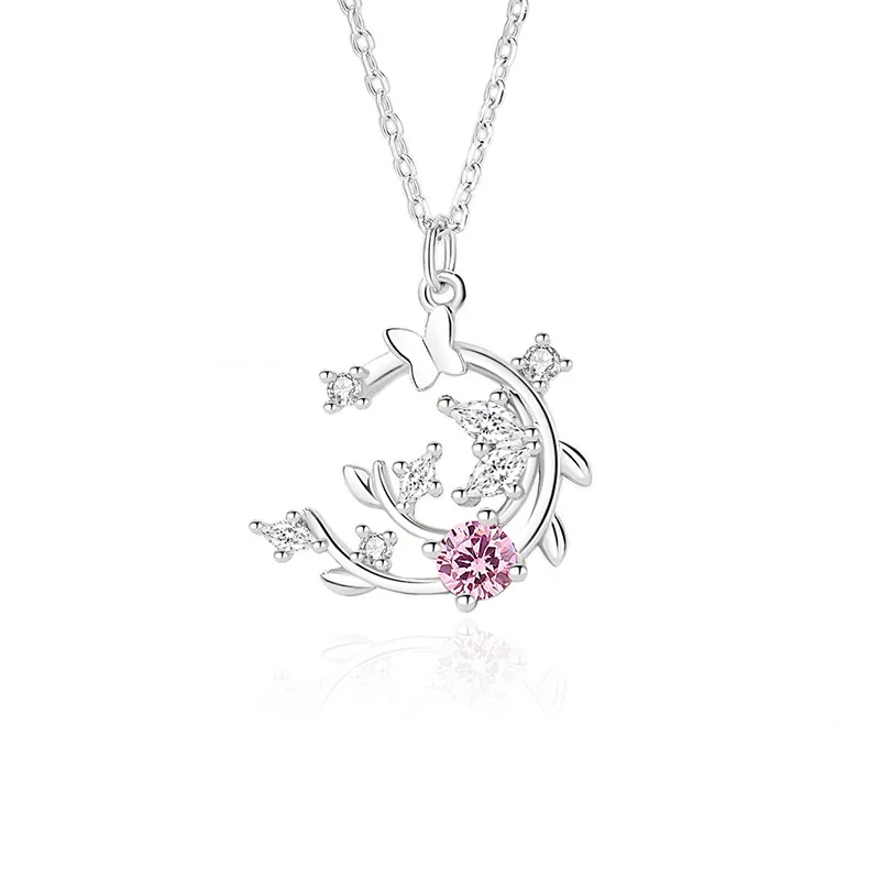 

S925 Silver Butterfly Flower Vine Necklace Female Korean Edition Original Design Butterfly Clavicle Chain